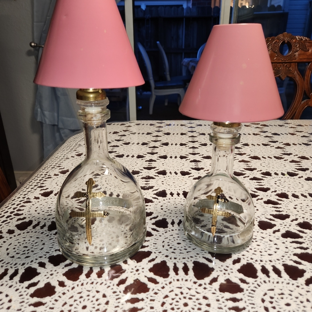 Cognac emty battles  become a candle holder vintage